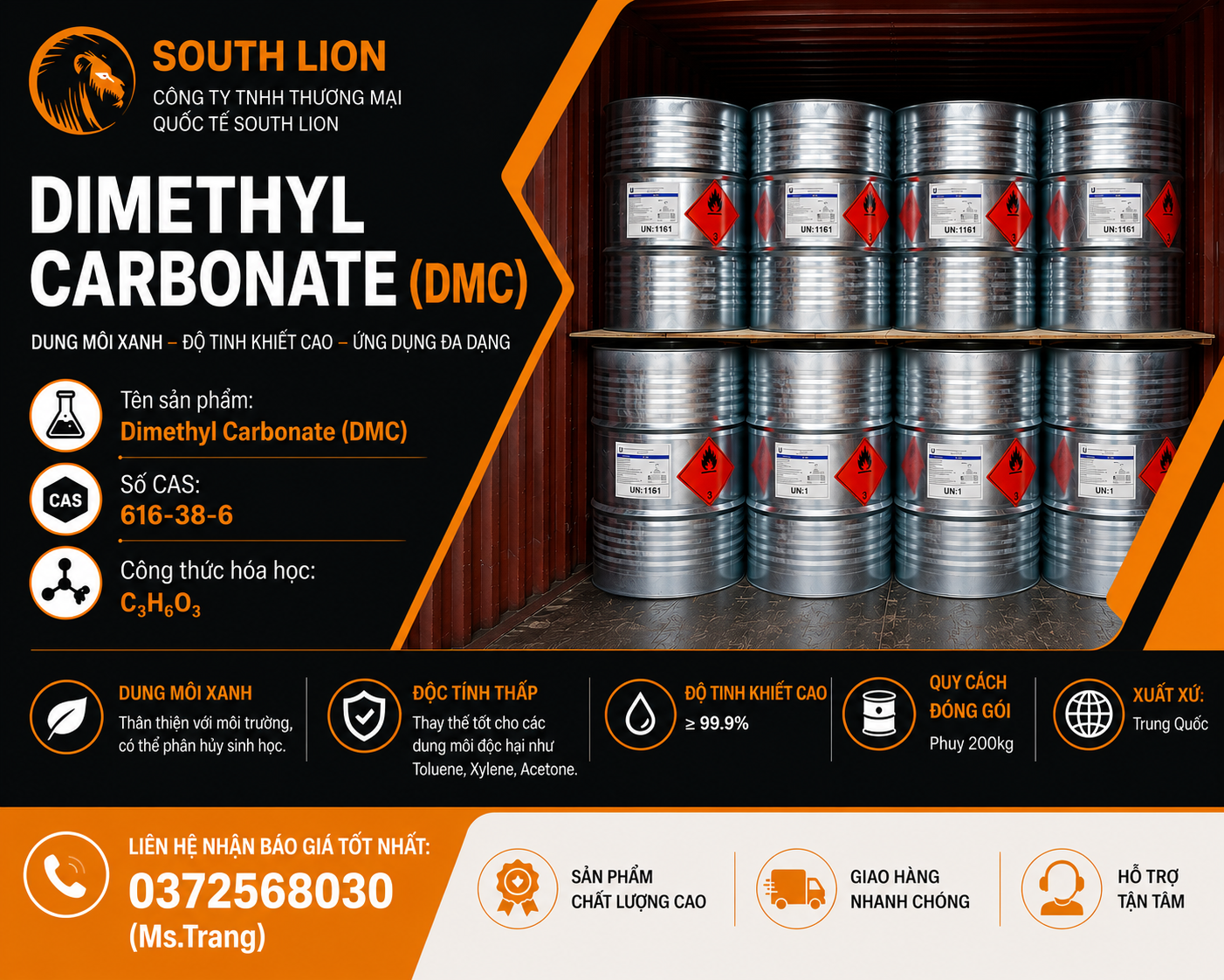 Dimethyl Carbonate (DMC) – Dung môi xanh, độ tinh khiết ≥ 99.9%, giá tốt