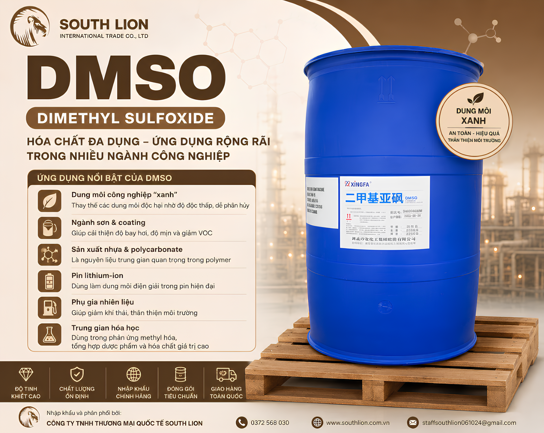 Dimethyl Sulfoxide (DMSO) – Dung môi phân cực mạnh nhập khẩu chính hãng | South Lion