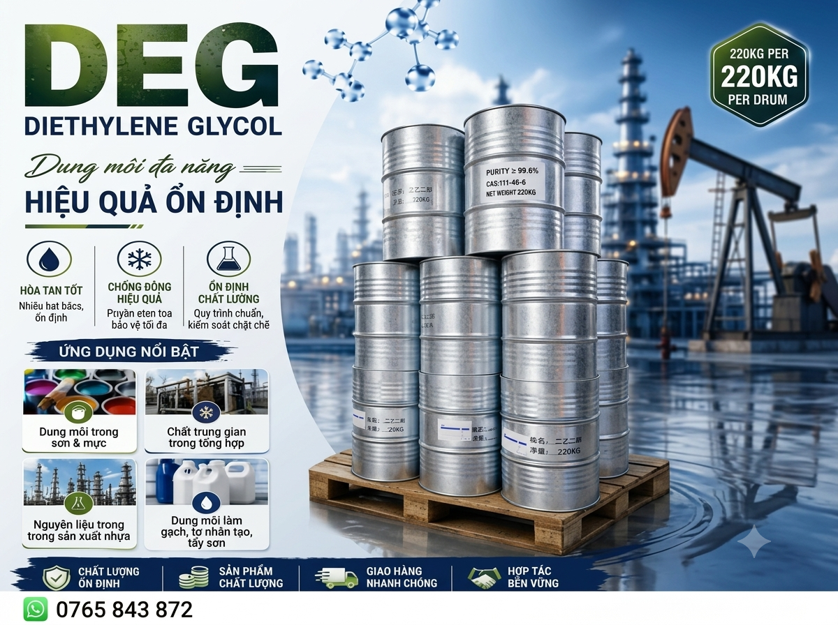 DEG – Diethylene Glycol: Đặc tính, ứng dụng và vai trò trong sản xuất công nghiệp