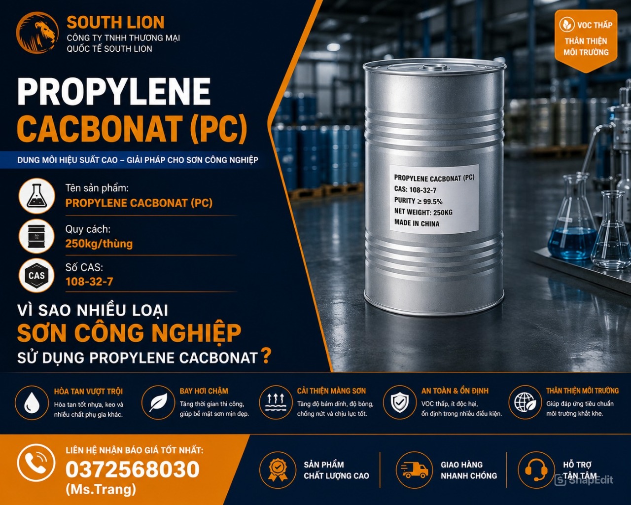 Vì sao Propylene Carbonate (PC) được sử dụng trong sơn công nghiệp?
